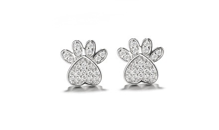 Sterling Silver Swarovski Crystal Paw Stud Earrings 