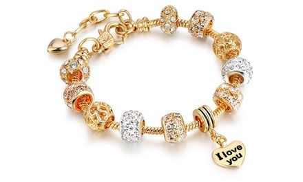 I Love You Heart Charm Crystal Bracelet Made with Swarovski Elements