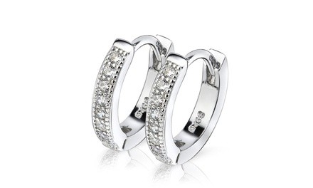 Petite Huggie Hoop Earrings Sterling Silver & Genuine Crystal 