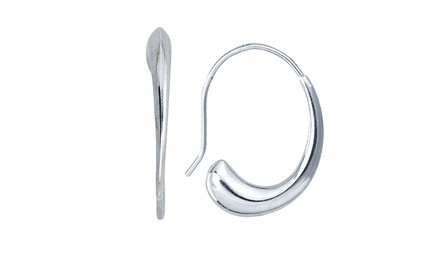 Sterling Silver Rhodium Fish Hook Hoop Earring