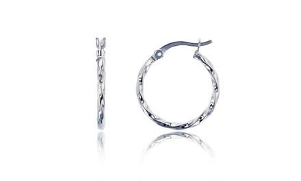 Sterling Silver Rhodium 20x2mm Polished Twisted Hoop Earring