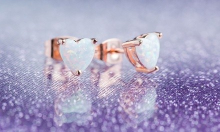 Fire Opal Heart Stud Earring in 18K Rose Gold Plating