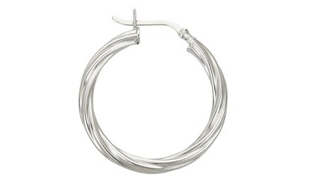 Sterling Silver Rhodium 3X20MM Twist Hoop