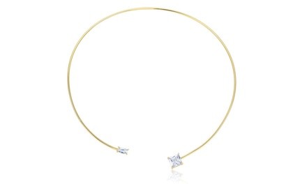 Cubic Zirconia Yellow Gold Plated Wire Necklace