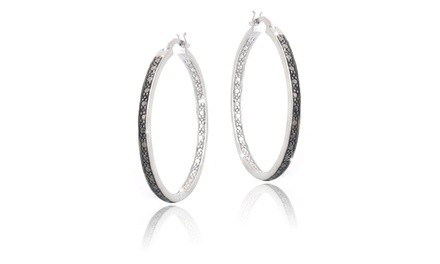 Black Diamond Accent 30mm Round Hoop Earrings