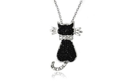 Black Diamond Accent Cat Necklace