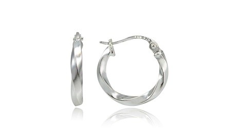 Sterling Silver 2mm Twist Round Hoop Earrings, 15mm