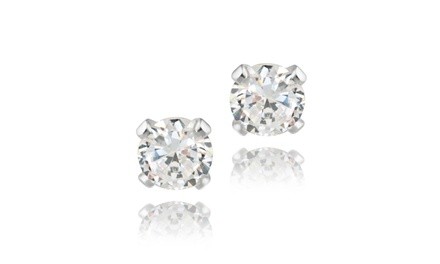 Sterling Silver 1/2ct CZ Stud Earrings, 4mm