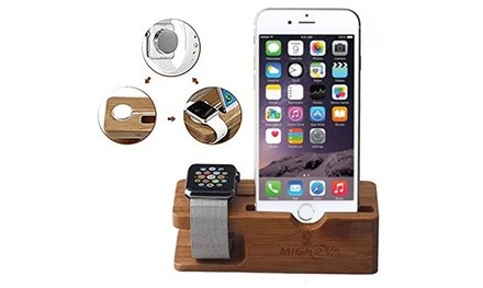 Bamboo Dock Station Charger Holder Stand For Apple Watch iPhone X 7 8 