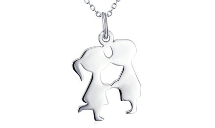 Sterling silver boy and girl kiss pendant necklace