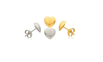 14K Solid Yellow & White Gold Heart Stud Earrings