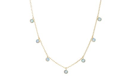 Nina & Grace Bezel-Set Lab Created Opal 14K Gold Over Sterling Silver Necklace 