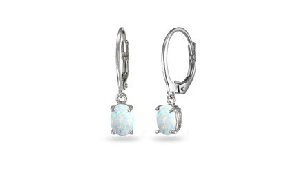 White Opal 7x5mm Oval Leverback Dangle Earrings in 925 Sterling Silver