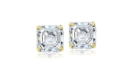 Swarovski Zirconia Gold Plated 2ct Asscher-Cut Stud 6mm Earrings