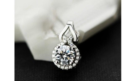 3.00 CTTW Love Knot Halo Necklace Made With Swarovski Elements