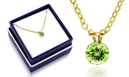 Solid 10K Yellow Gold Peridot Solitaire Necklace With Gift Box By MUIBLU Gems