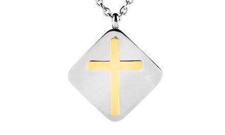 Stainless Steel Two-tone Layered Shield Cross Necklace