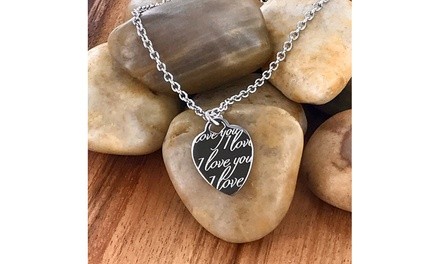 'I Love You' Laser-Engraved Heart Pendant