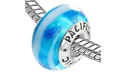 Sterling Silver 'Hang Ten!' Murano-style Glass Bead