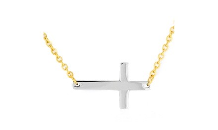 Two-tone Goldplated Stainless Steel Sideways Cross Necklace