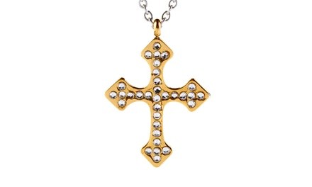 Goldplated Stainless Steel Cubic Zirconia Cross Necklace