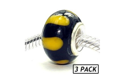 Silver Plated 'Bzzzz' Coastal Collection Glass Beads (Set of 3)