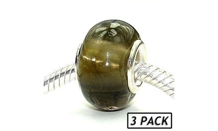 Silver Plated 'Black Truffle' Coastal Collection Glass Beads (Set of 3)