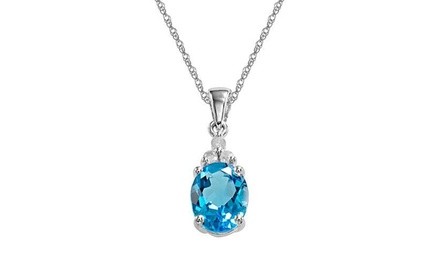 10kt White Gold Plated Blue Topaz Diamond Accent Stone Necklace