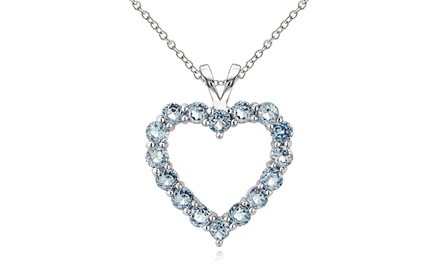 Sterling Silver 2 Ct Blue Topaz Open Heart Necklace