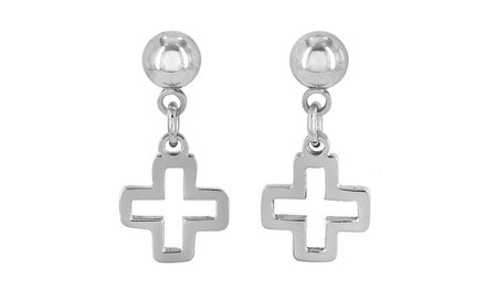 Stainless Steel Open Cross Dangling Earrings