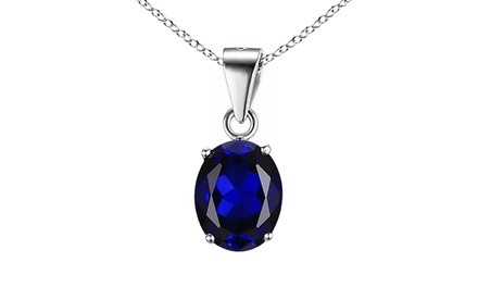 Sterling Silver 4.00 CTTW Sapphire Oval Cut Necklace