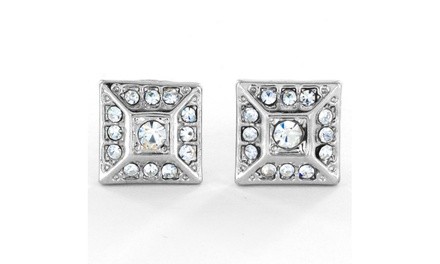 Micro Pave Crystal Square Pyramid Stud Post Earrings