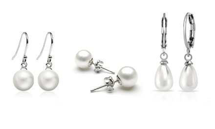 Set of 3 White Pearl Earring Set in 18k White Gold