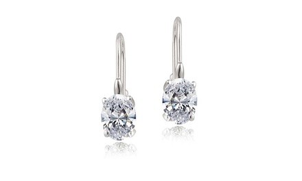 2.00 CTTW Genuine White Topaz Oval Leverback Earrings in 18k white gold 