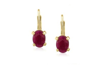 2.00 CTTW Genuine Ruby Leverback Earrings in 18k Yellow gold