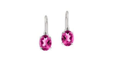 2.00 CTTW Genuine Pink Sapphire Oval Leverback Earrings in 18k white gold 