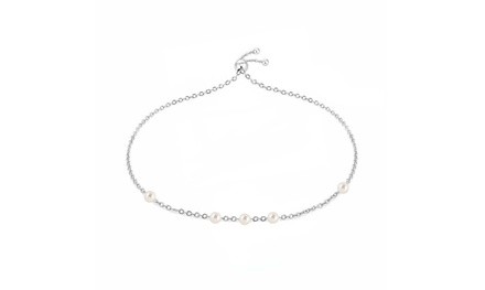 Italian Sterling Silver Freshwater Pearl Adjustable Bracelet