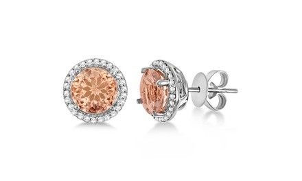 3.00 CTTW Morganite Sterling Silver Halo Stud Earrings