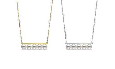 Pearl Bar Necklace in 18k Gold or 18k White Gold 