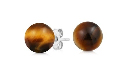 Sterling Silver Genuine Tigers Eye Ball Studs