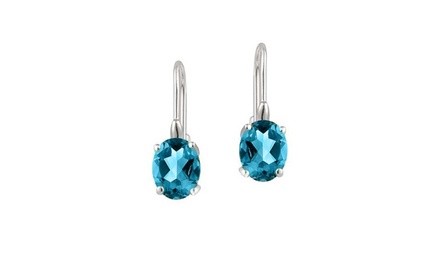 2.00 CTTW Genuine Blue Topaz Oval Leverback Earrings in 18k white gold 