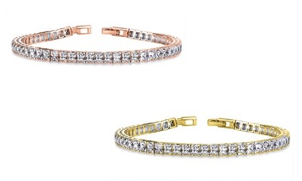 Princess Cut Swarovski Crystal Tennis Bracelet in 18k Gold and 18k Rose Gold