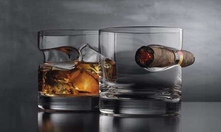 Whiskey Glass with Built-in Cigar Rest