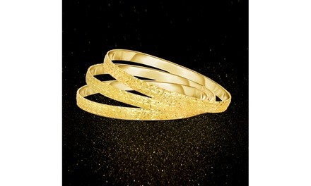 set of 3 Diamond Cut Filigree Bangles in 18K Gold