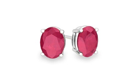 2.00 CTTW Ruby Oval Cut Studs In Sterling Silver