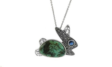 Genuine Turquoise and Marcasite Sterling Silver Squarrel Necklace