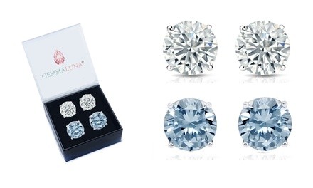 4 CTTW White Topaz and Blue Topaz Round Stud Earrings Set (2 Pack)