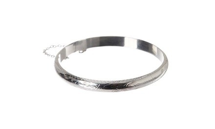 Italian Solid Sterling Silver Engraved Hinge Bangle