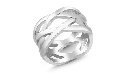 Rhodium-plated Crisscross Ring