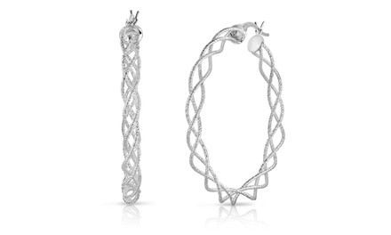 Solid Sterling Silver 45mm Braided French Lock Hoops